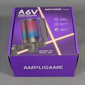 Fifine Ampligame A6V USB Gaming Microphone RGB Condenser Black Windows Mac
